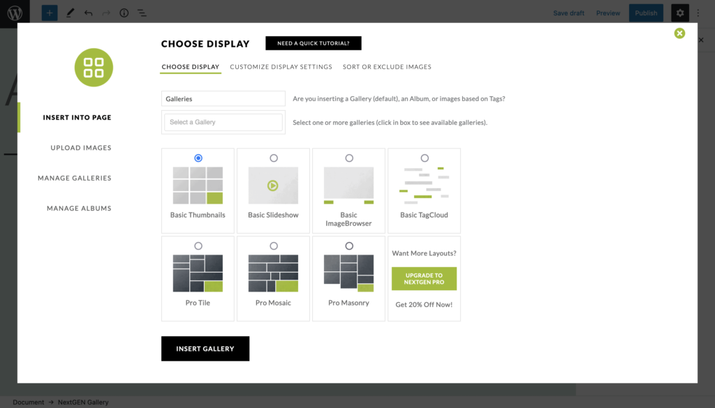 Options de personnalisation NextGEN