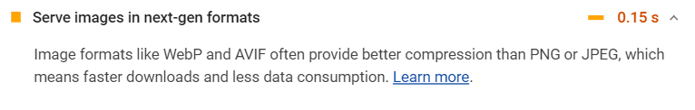 PageSpeed ​​Insights-Empfehlung – Stellen Sie Bilder in Next-Gen-Formaten bereit