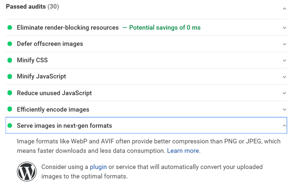 Auditoria PSI para a imagem WebP