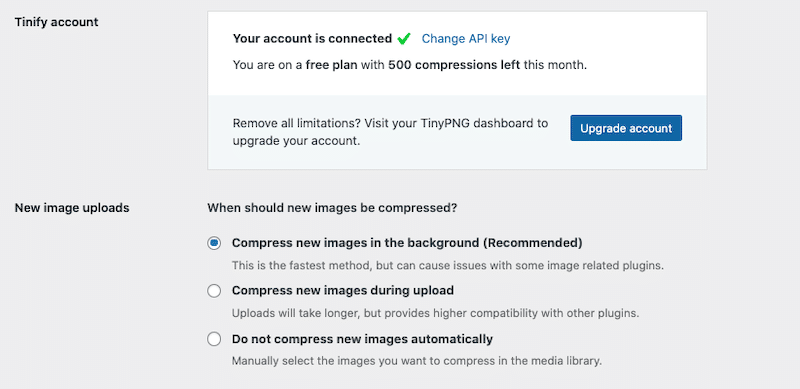 Panel de configuración - Fuente: Comprimir JPEG y PNG