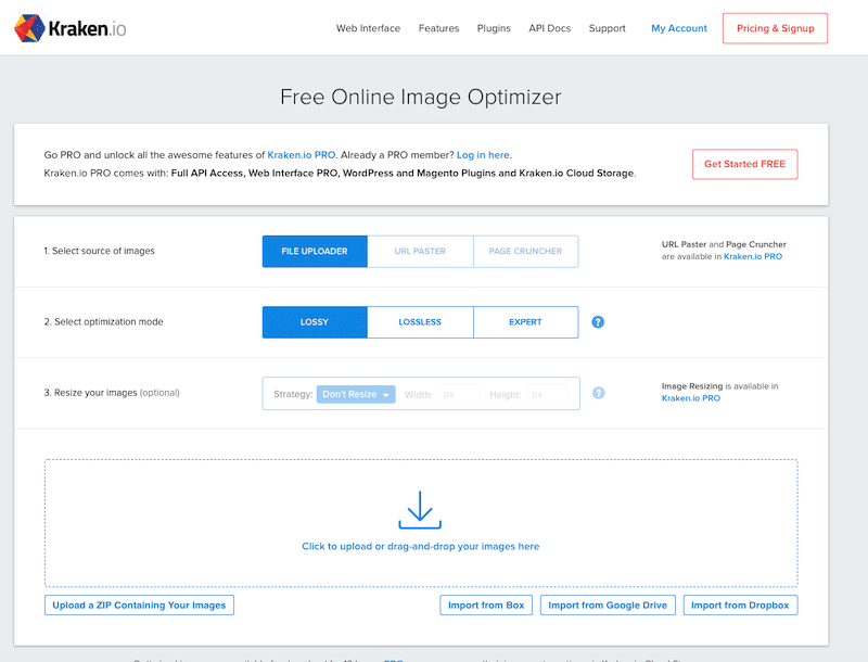 Kraken เว็บอินเตอร์เฟส - ที่มา: Kraken.io