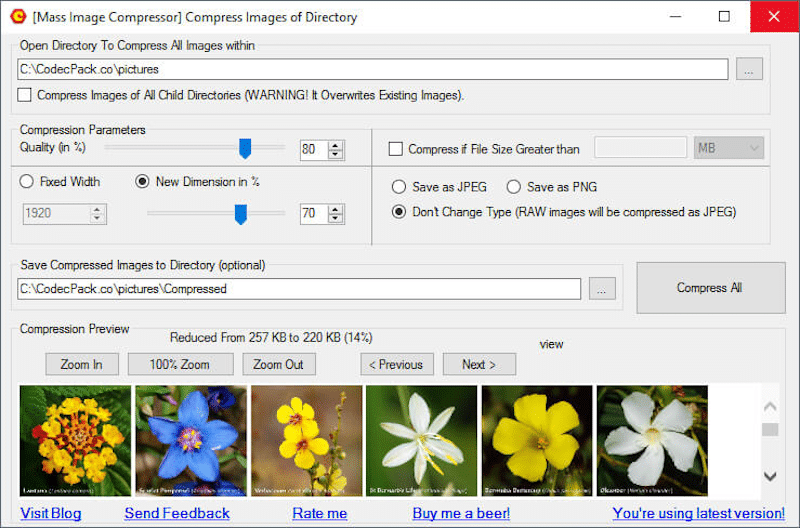 Configuración del compresor de imágenes masivas