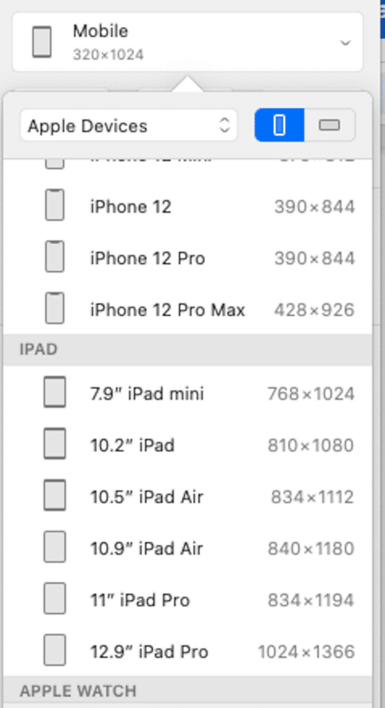 Dimensions des appareils Apple - Source : Sketch Software