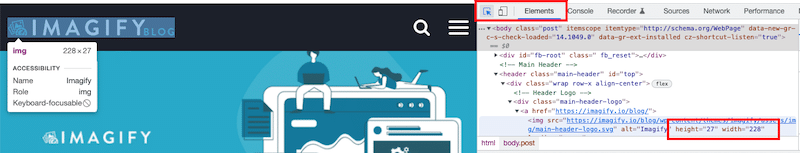 Identificarea dimensiunii imaginii mele în fila „Elemente” - Sursa: DevTools