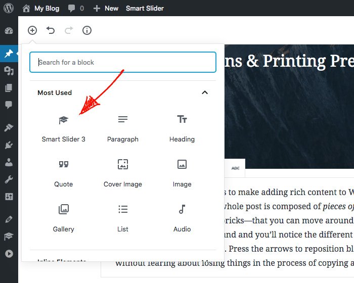 Bloco Smart Slider 3 em Gutenberg