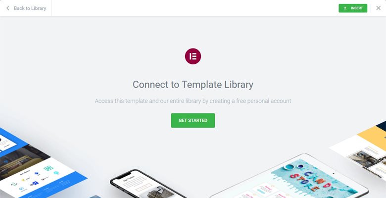 Подключитесь, чтобы получить доступ к библиотеке шаблонов Elementor