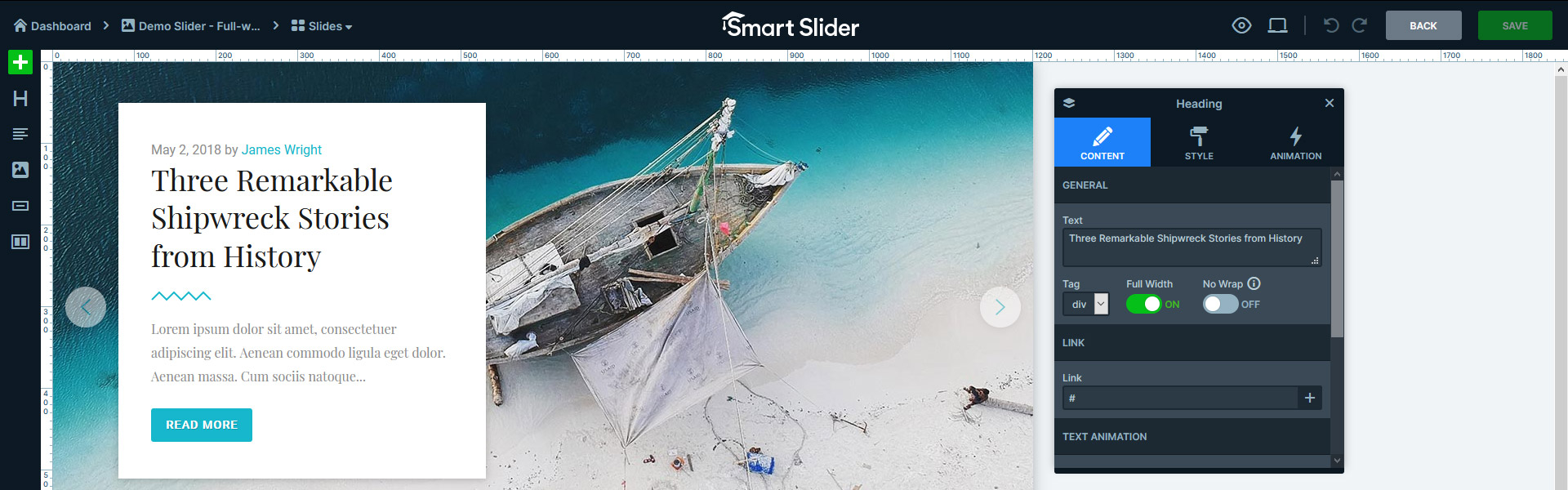 Editor di diapositive in Smart Slider