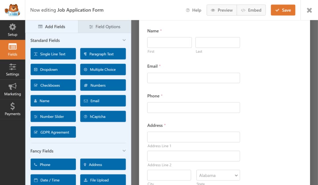 formular tabloul de bord al wpforms