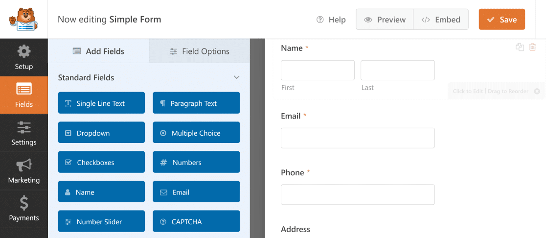 Vizualizarea constructorului WPForms