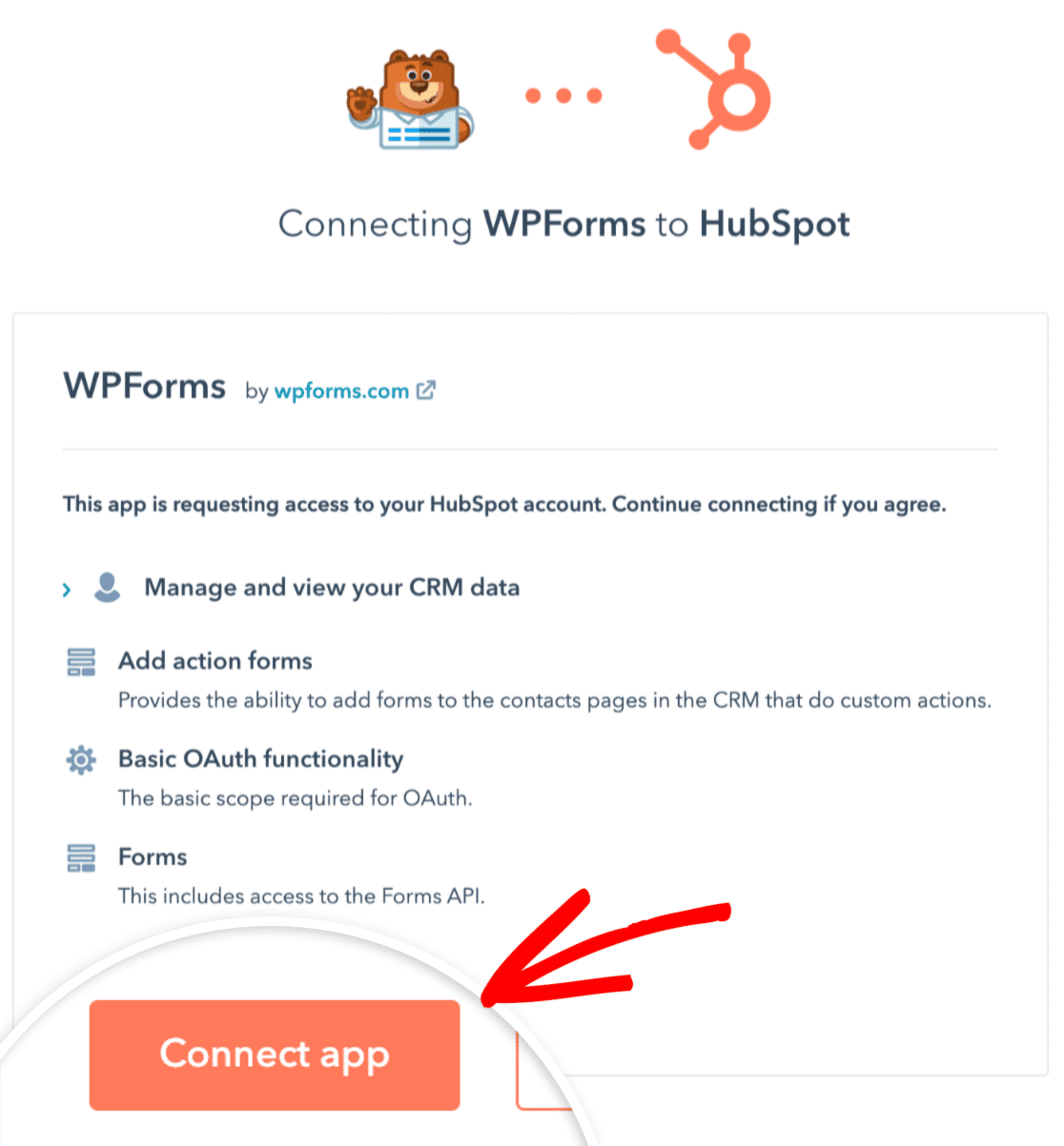 Права доступа WPForms для HubSpot