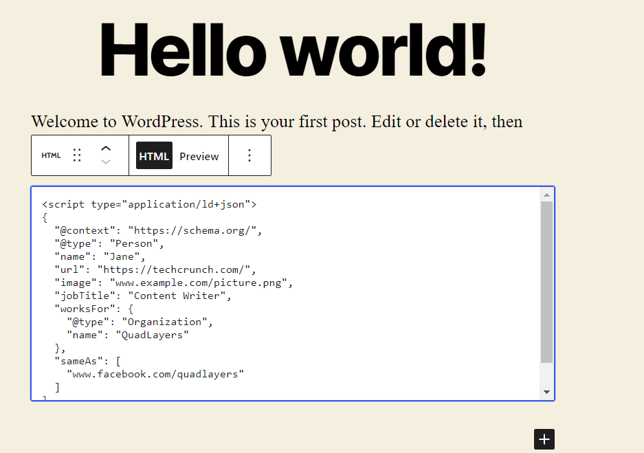 código de esquema em bloco adicionar marcação de esquema ao wordpress