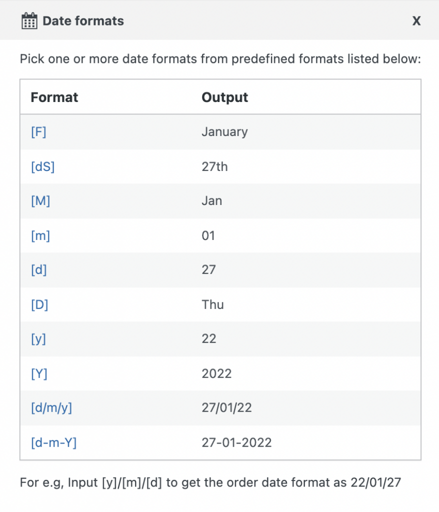 Formati di data del numero d'ordine personalizzati