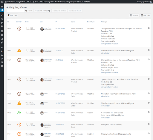 WooCommerce 活动日志