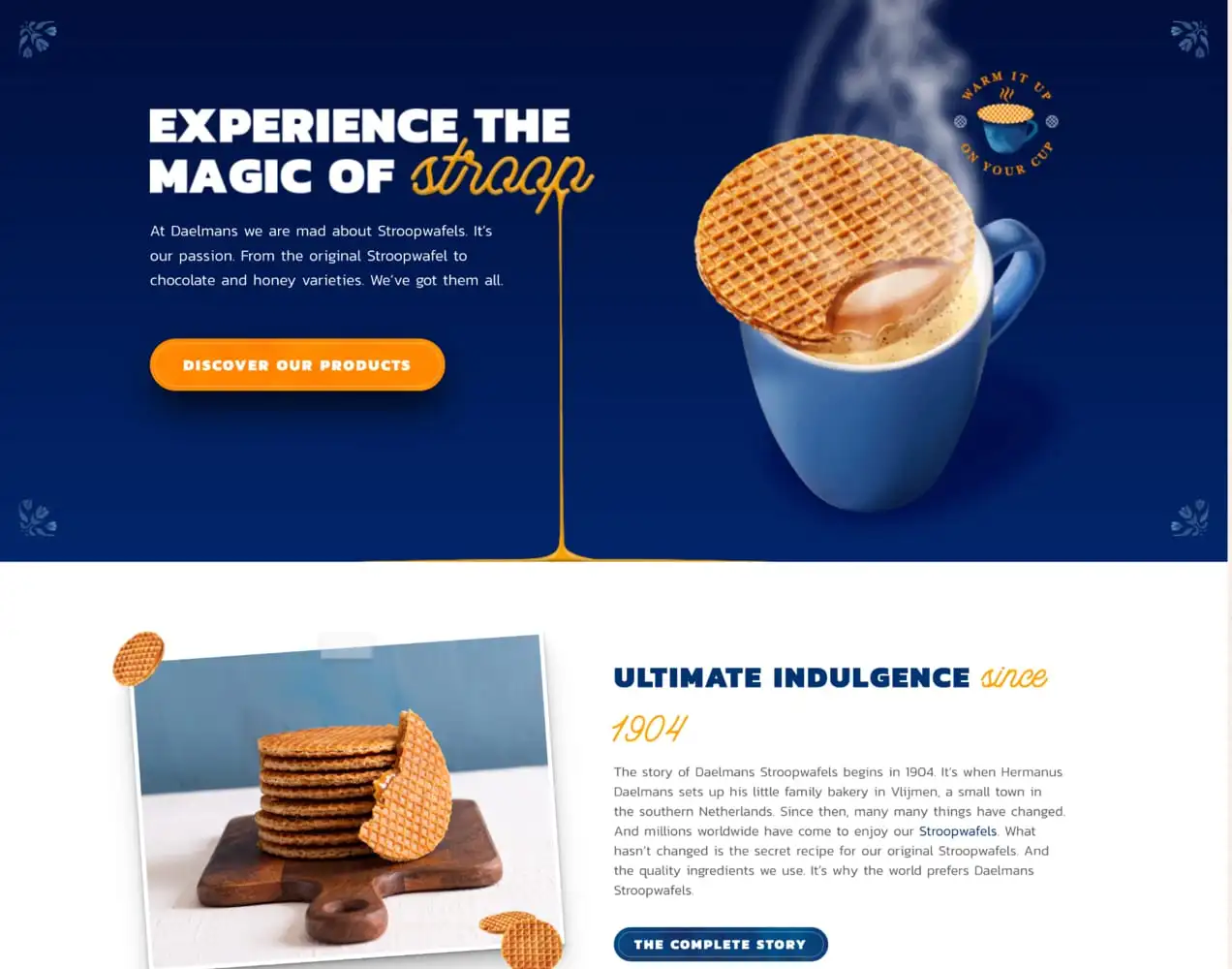 Situs web Stroopwaffels dengan font khusus