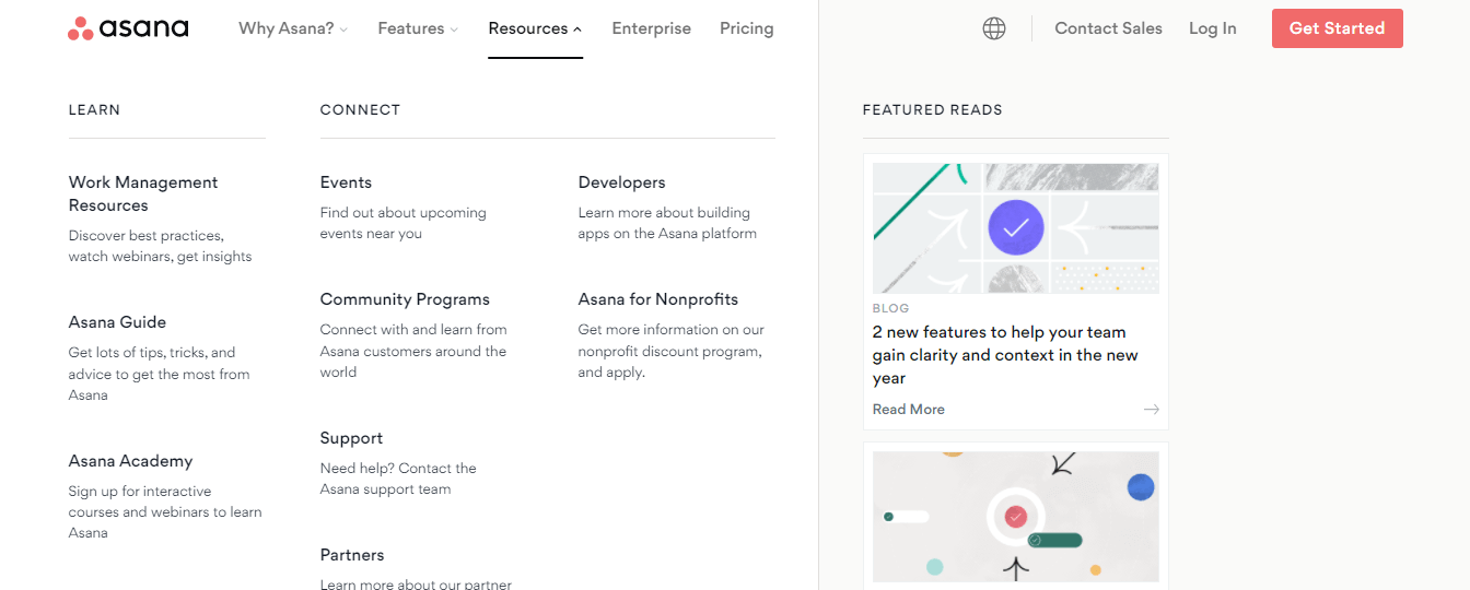 Asana Mega Menu