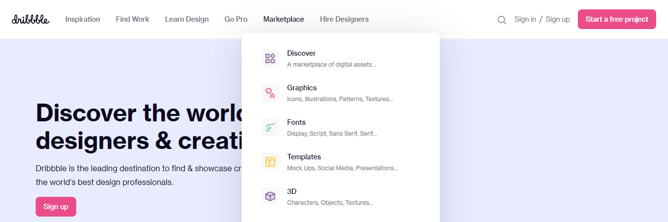 Dribbble Mega Menu