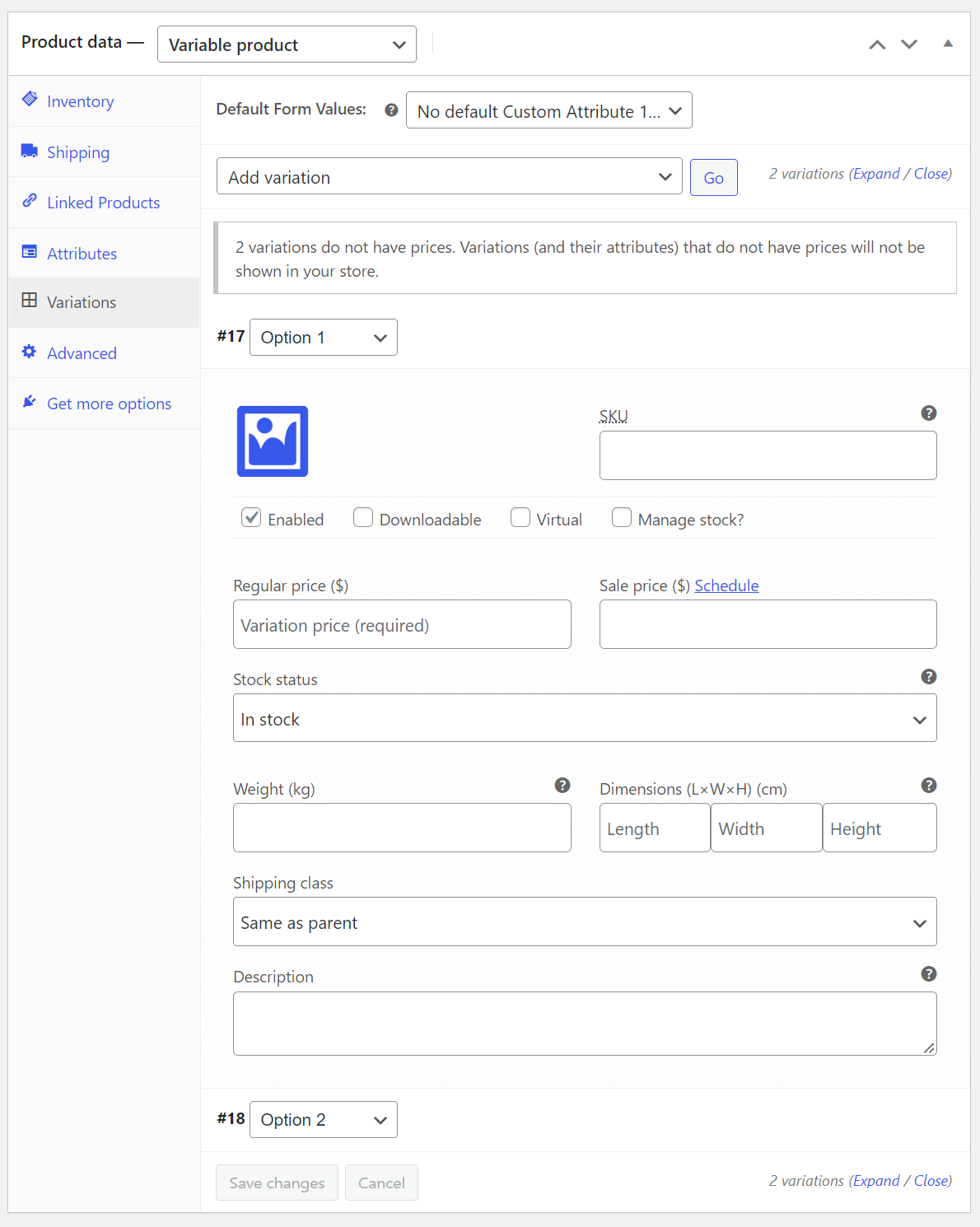 Add Variations in WooCommerce Variable Product Type