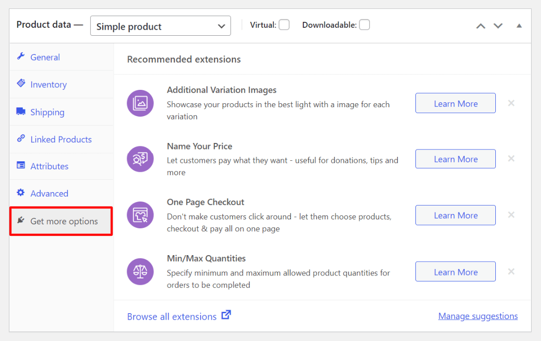 More Options in WooCommerce Simple Product Type