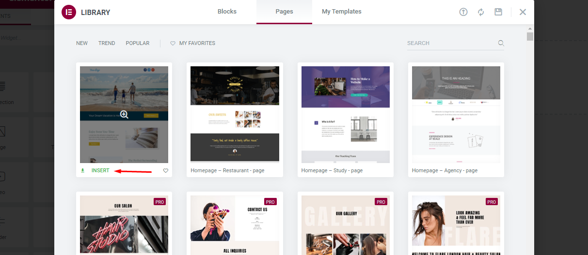 Elementor Template library 