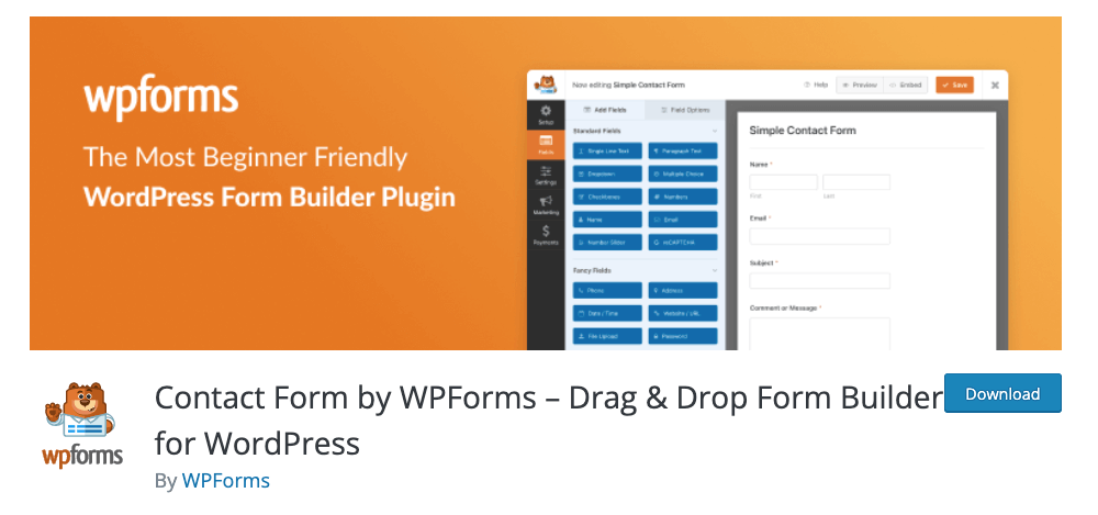 Plugin de formulário de contato WP Forms Lite para WordPress