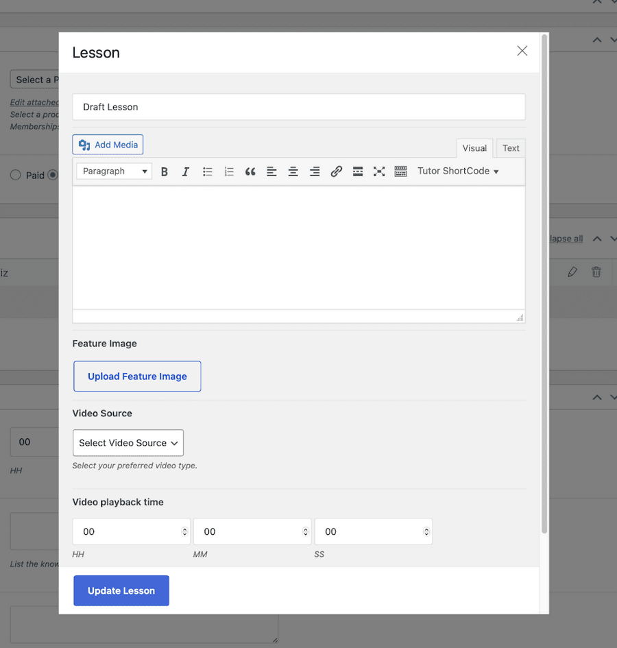 Créer une leçon avec Tutor LMS