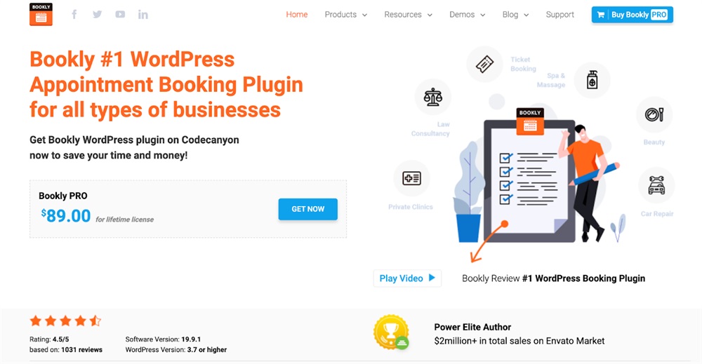 Homepage di Bookly pro