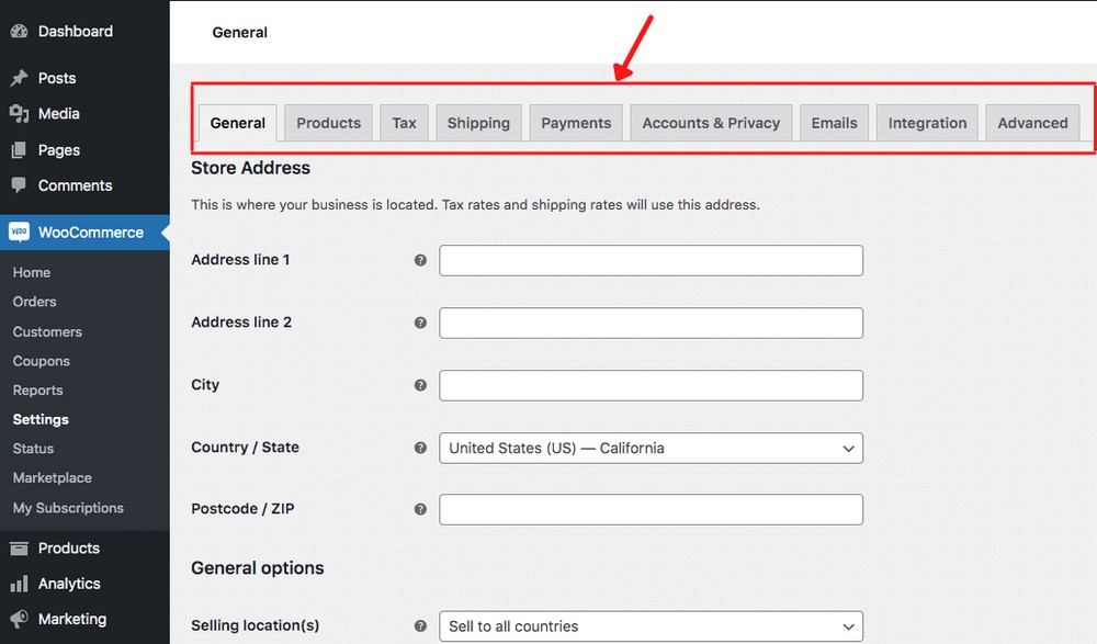 การตั้งค่าทั่วไปของ WooCommerce