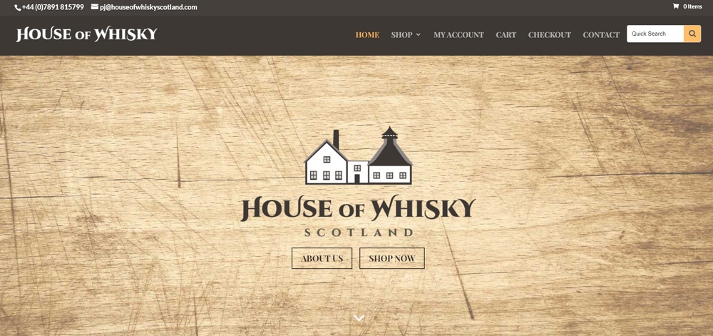 Contoh toko House of Whiskey WooCommerce