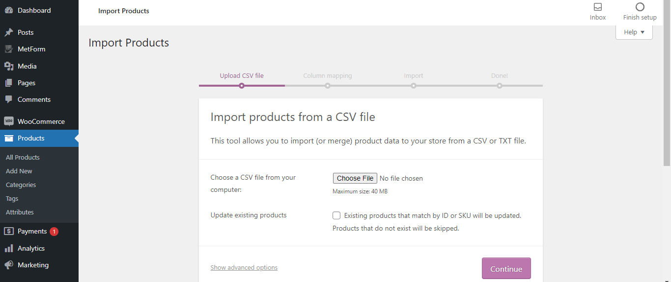 นำเข้าผลิตภัณฑ์ WooCommerce โดยใช้ CSV