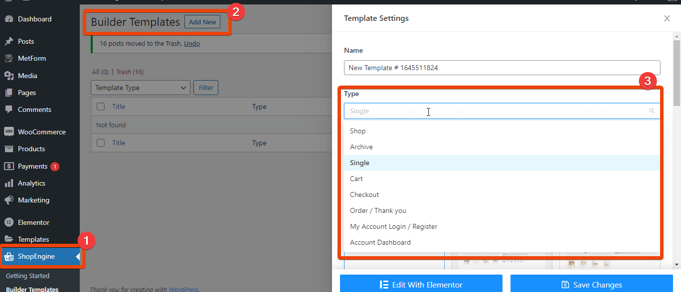 Configuración de plantillas de Shopengine Builder