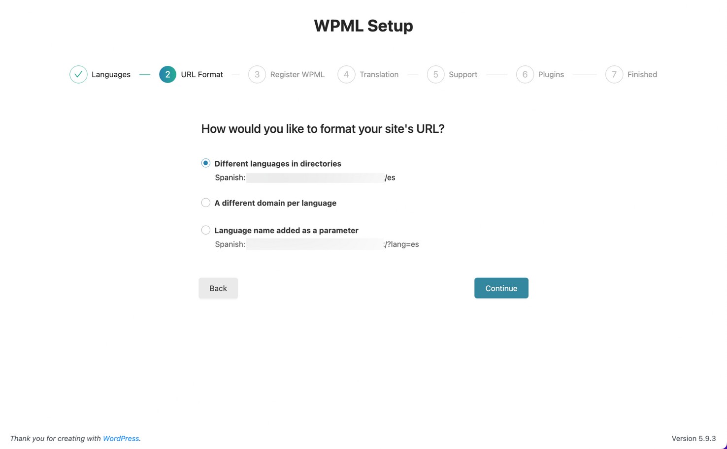 Pasos de configuración de WPML