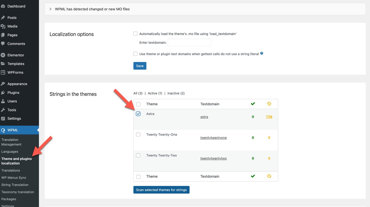 Localização de temas e plugins