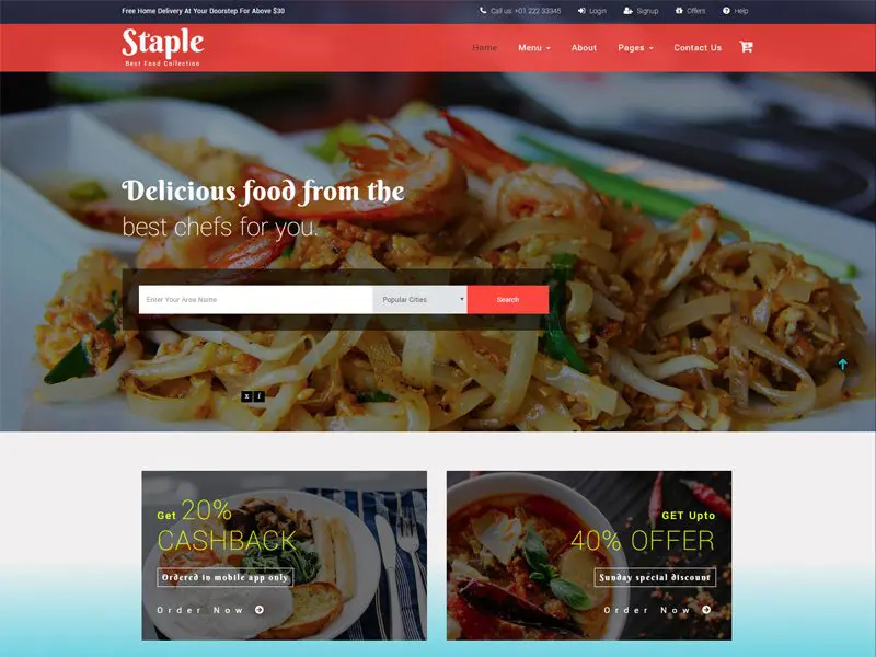 Template Restoran Bootstrap Gratis Makanan Pokok