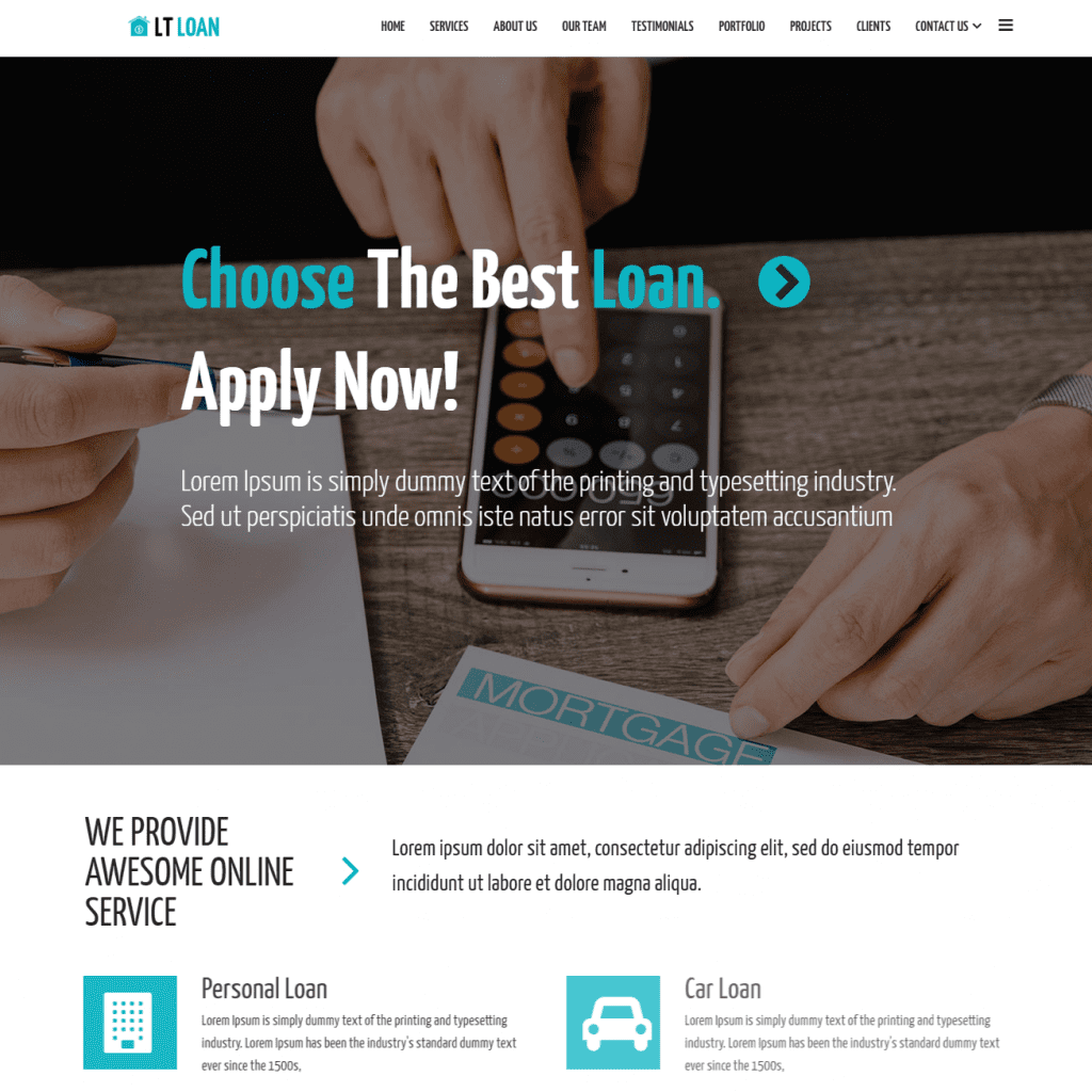 Lt Loan Onepage เทมเพลตเว็บไซต์ Joomla Loan หน้าเดียว