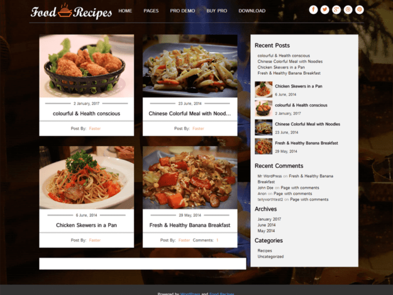 สูตรอาหาร Wordpress ร้านอาหารธีมฟรี