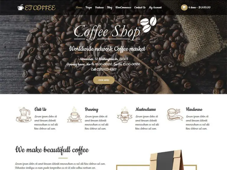 Et Coffee ธีม Wordpress Coffee ที่ตอบสนองต่อกาแฟฟรี