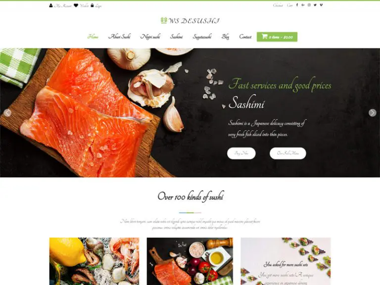 Ws Desushi ฟรีร้านอาหาร Wordpress Theme