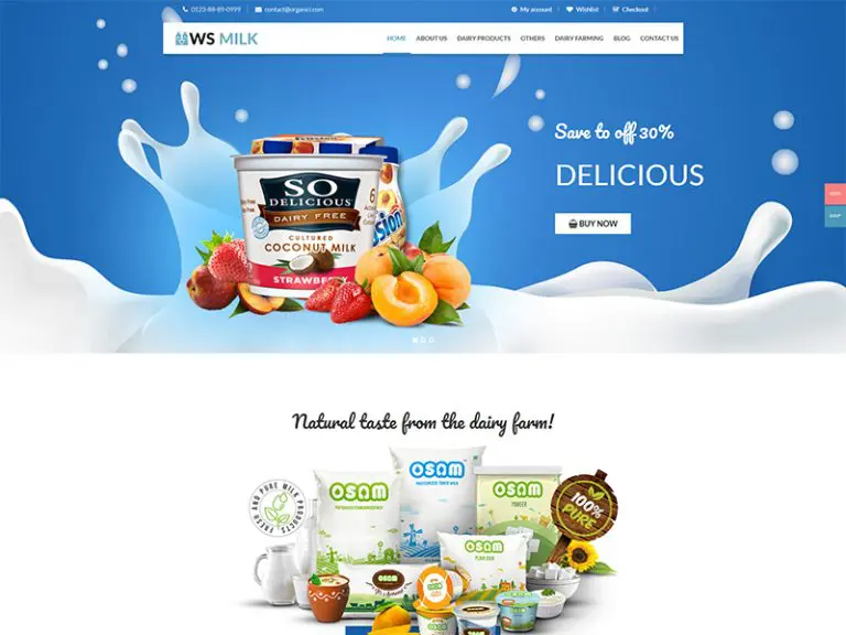 Ws Milk Free ตอบสนอง Dairy Woocommerce Wordpress Theme