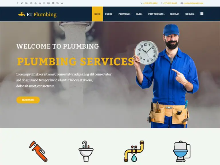 Et Plumbing Бесплатный шаблон Joomla для сантехники