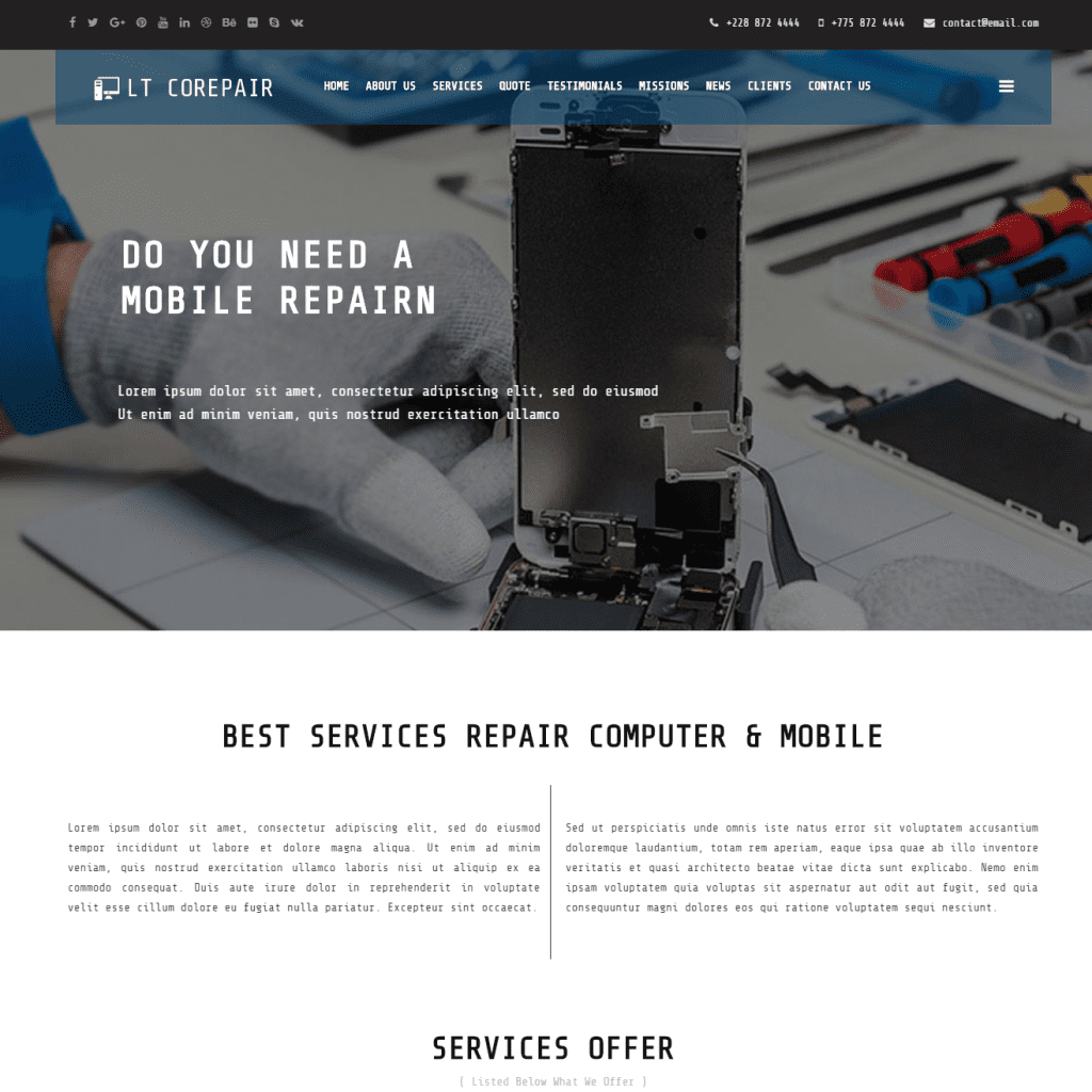 Lt Corepair Onepage Бесплатный адаптивный одностраничный шаблон Joomla для ремонта компьютеров