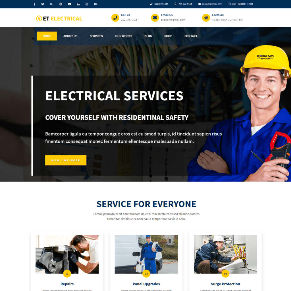 Et Electrical Бесплатный шаблон сайта Joomla Electrical