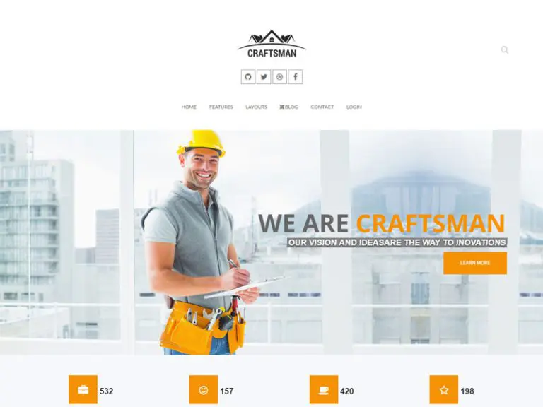 Craftsman Бесплатный строительный шаблон Joomla