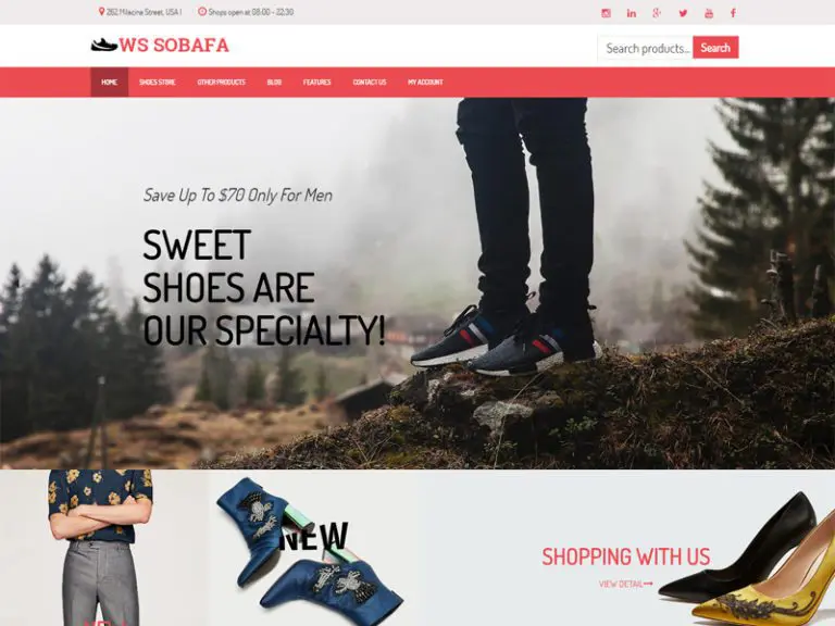 Ws Sobafa loja de sapatos responsivos grátis Wordpress Woocommerce Theme