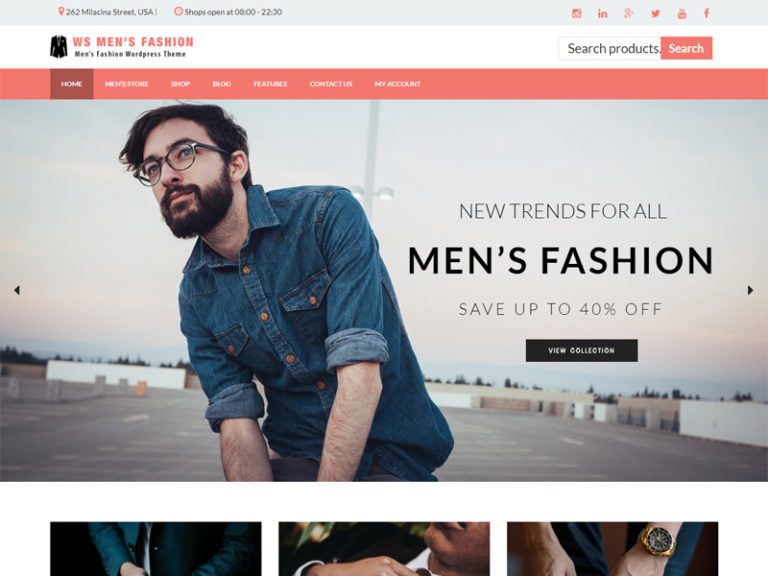 Tema Ws Men's Fashion Wordpress Woocommerce grátis para loja de moda