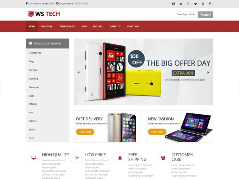 Tema Ws Tech Wordpress Woocommerce grátis para loja de alta tecnologia