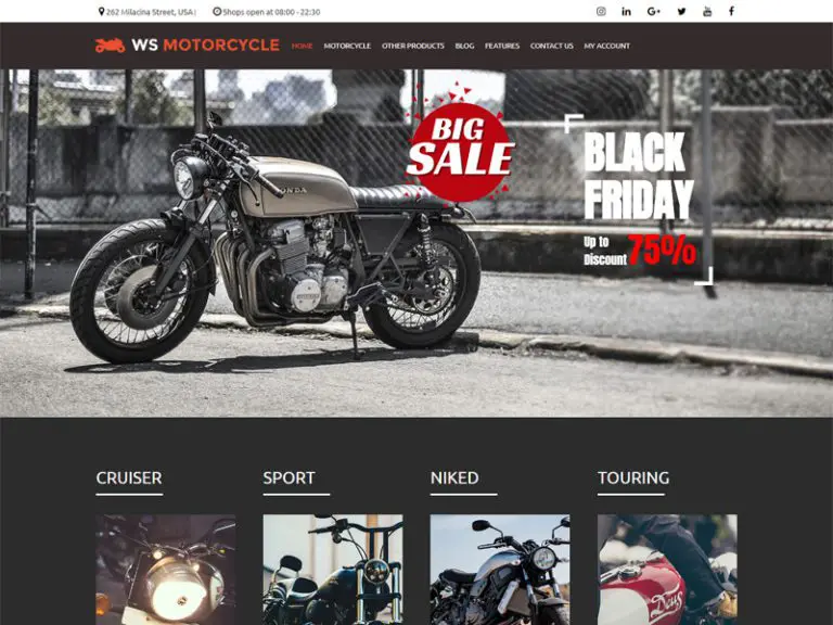 Ws Motorcycle responsivo grátis para moto Woocemmerce Tema Wordpress