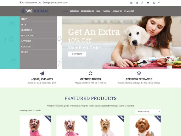 Ws Animal Бесплатная тема Wordpress Woocommerce для зоомагазина