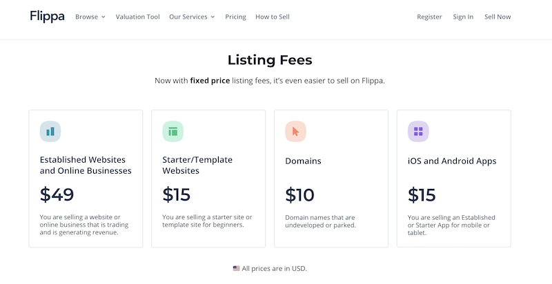 Flippa 定價
