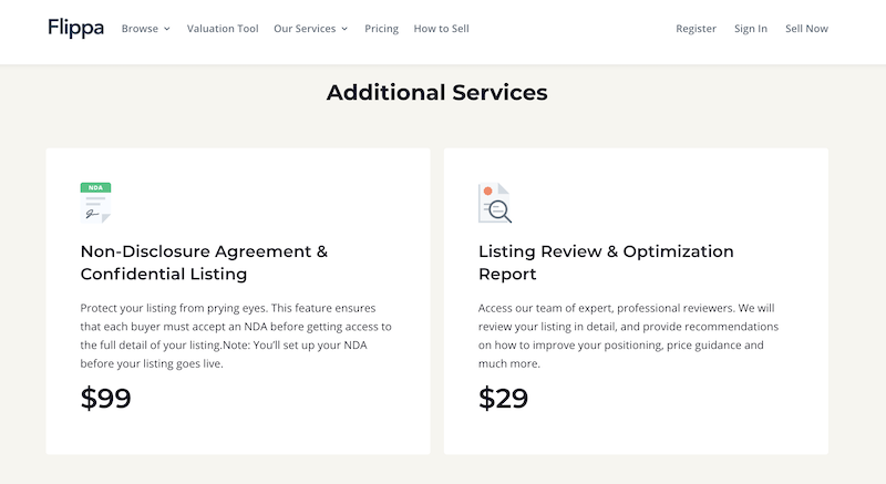 Flippa 為附加服務定價