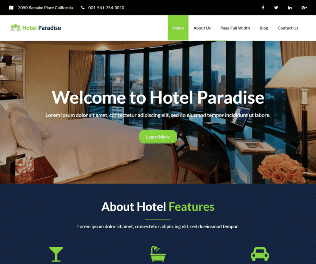 Tema Portofolio Wordpress Gratis Hotel Paradise